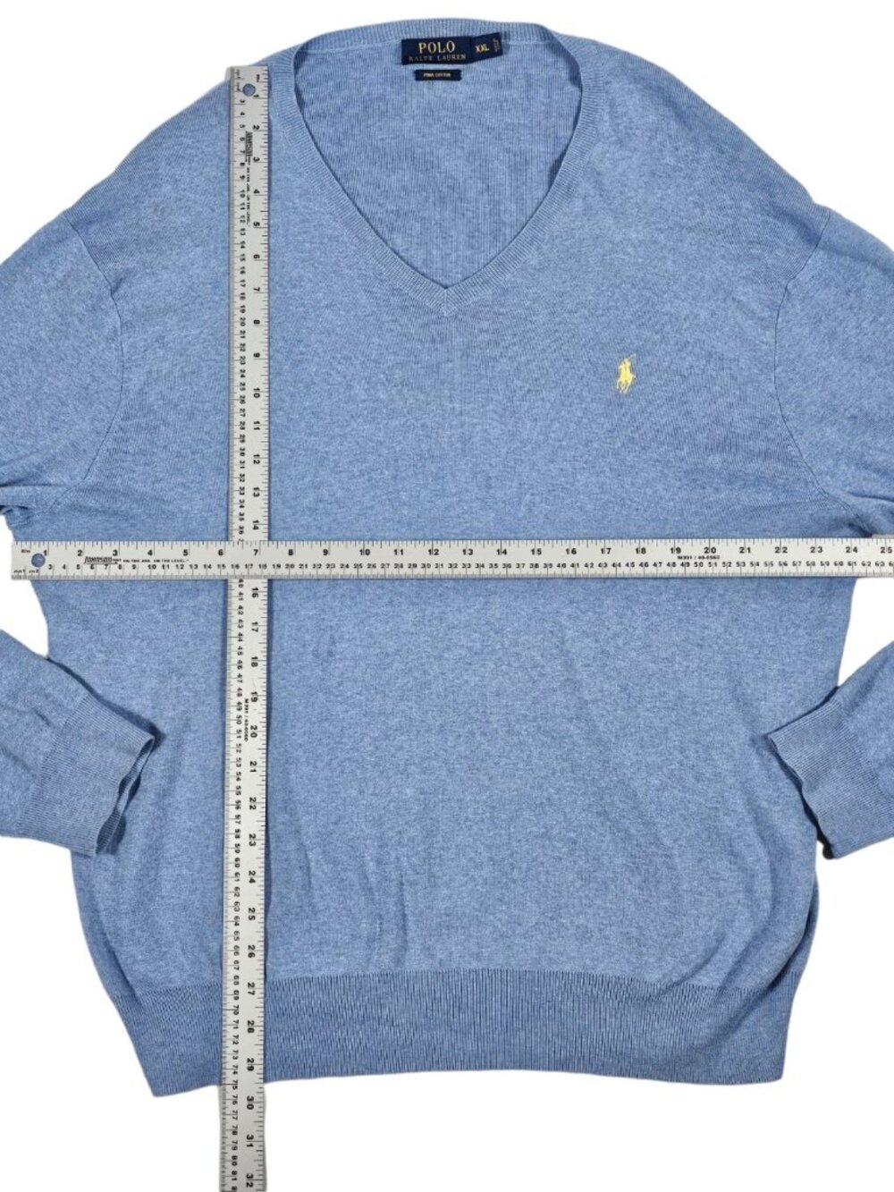Polo Ralph Lauren Men's XXL V-Neck Sweater Light Heather Blue 100% Pima Cotton